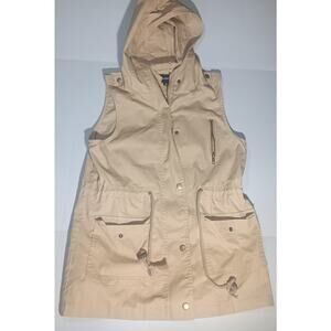 Zenana Outfitters Tan Hooded Utility skirt 26" Size Small Sleeveless Drawstring